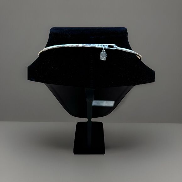 RLM Studio Modernist Necklace, Hammered Silver Tone Torque & Geometric Pendant - Picture 5 of 5